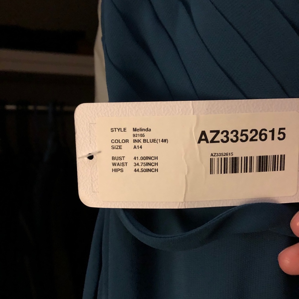 Azazie brand Melinda style ink blue dress. Size A14. New with Tags. - Picture 5 of 6